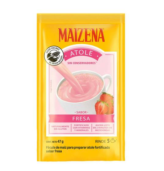 Fecula de maiz para Atole sabor Fresa 24 pzs. 47 gr. Maizena