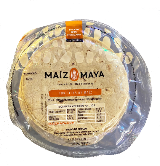 Tortilla de Maíz Blanco 12 cm. 500 gr. Maíz Maya